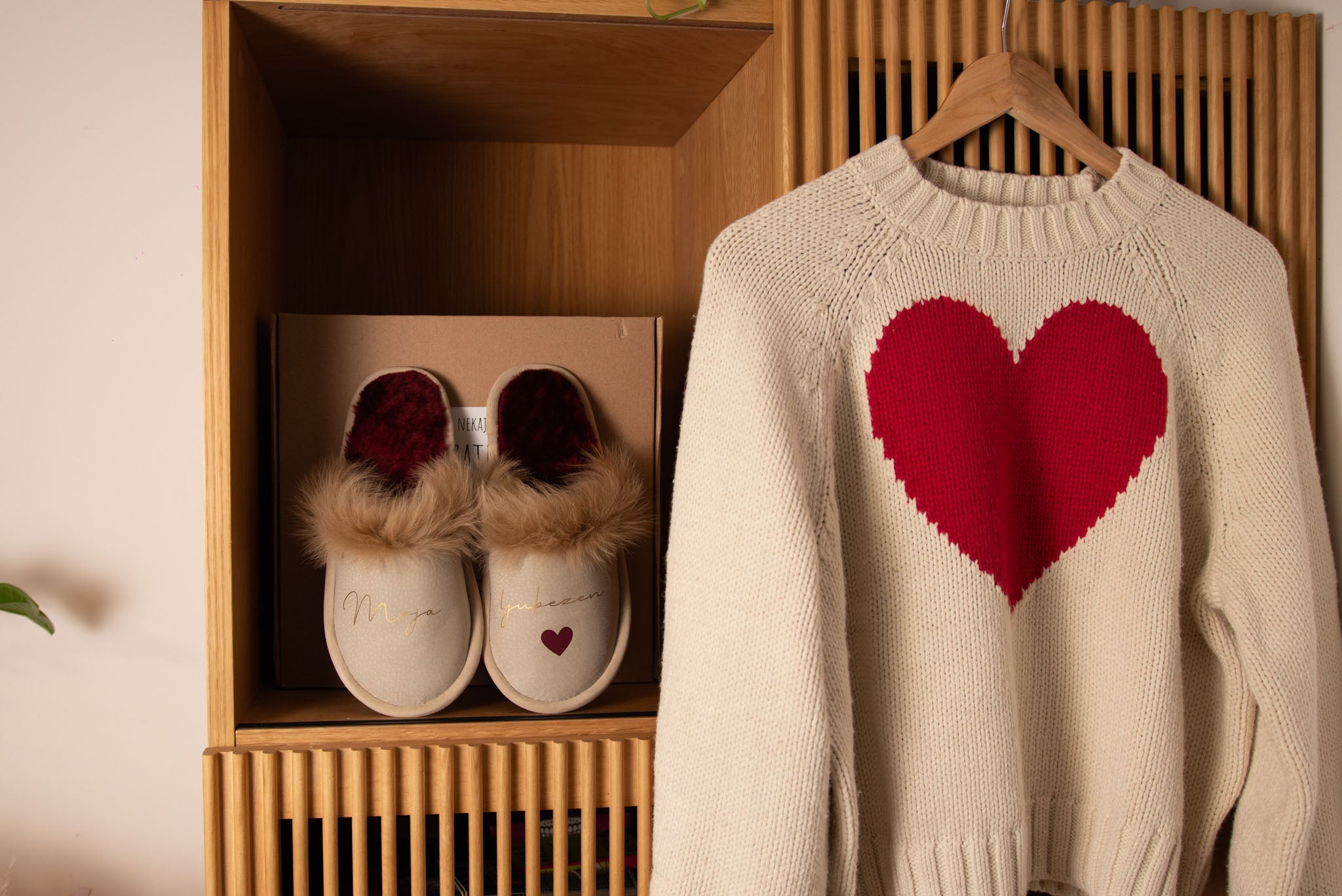 Usnjeni in krzneni copati z napisom