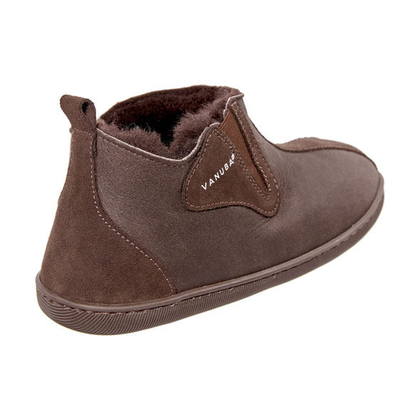 Visoki krzneni copati z gumjastim podplatom v temno rjavi barvi