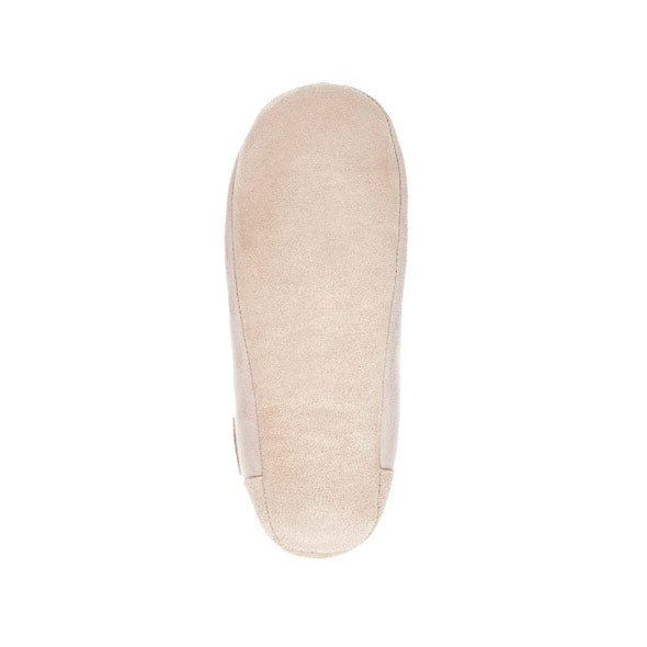 Zadaj zaprti krzneni copati z usnjenim podplatom v bež barvi