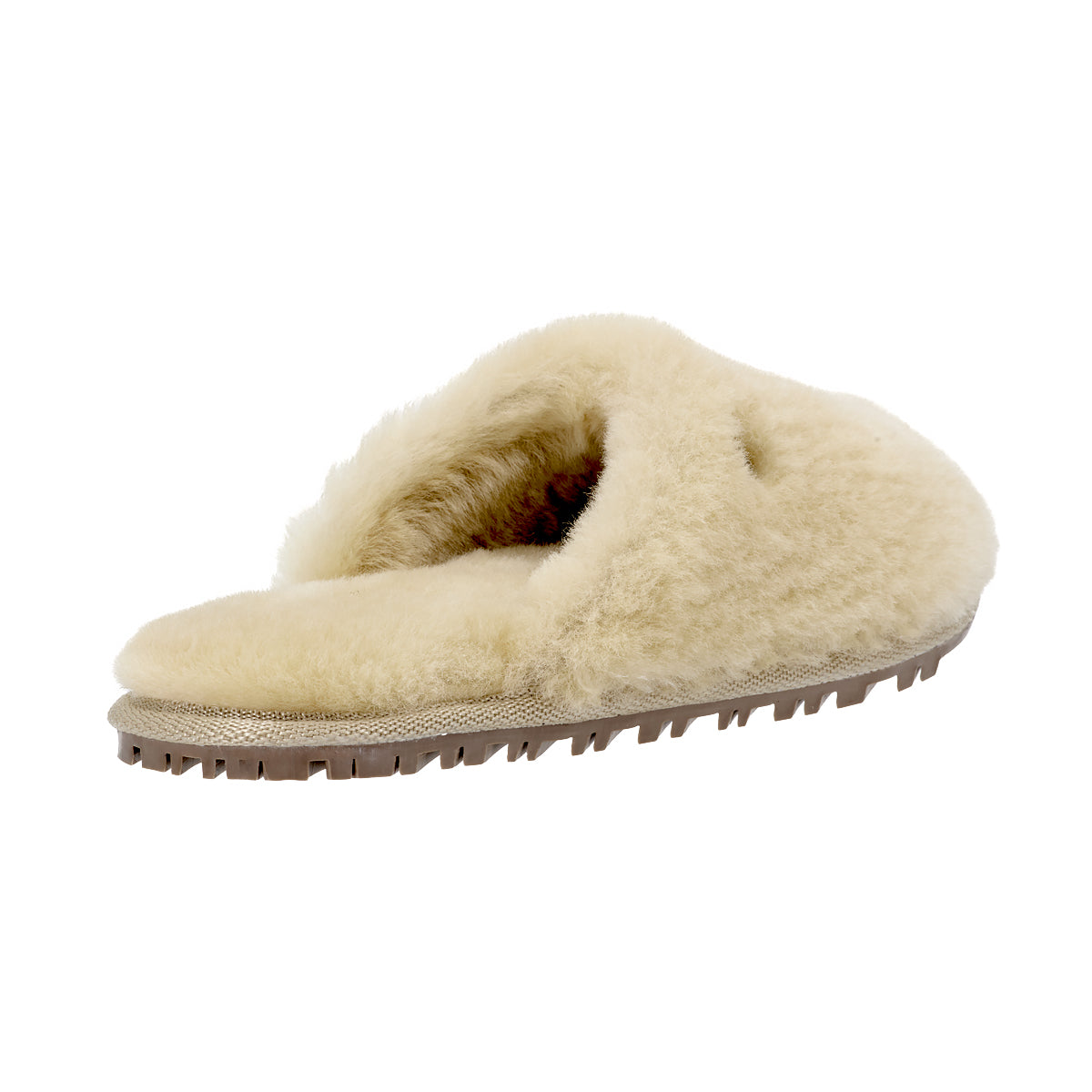 Celi krzneni copati v šampanjc barvi