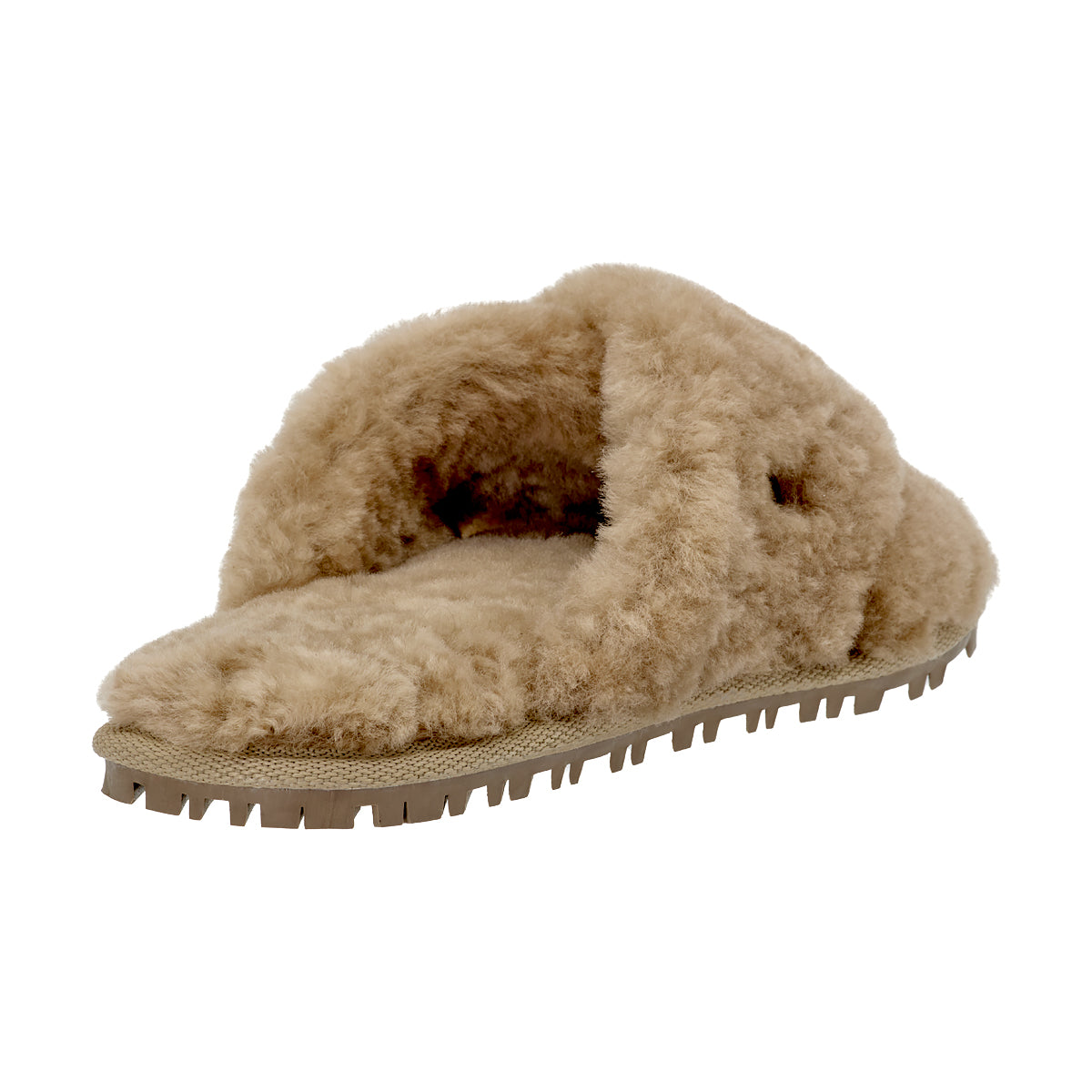 Spredaj odprti krzneni copati X bež