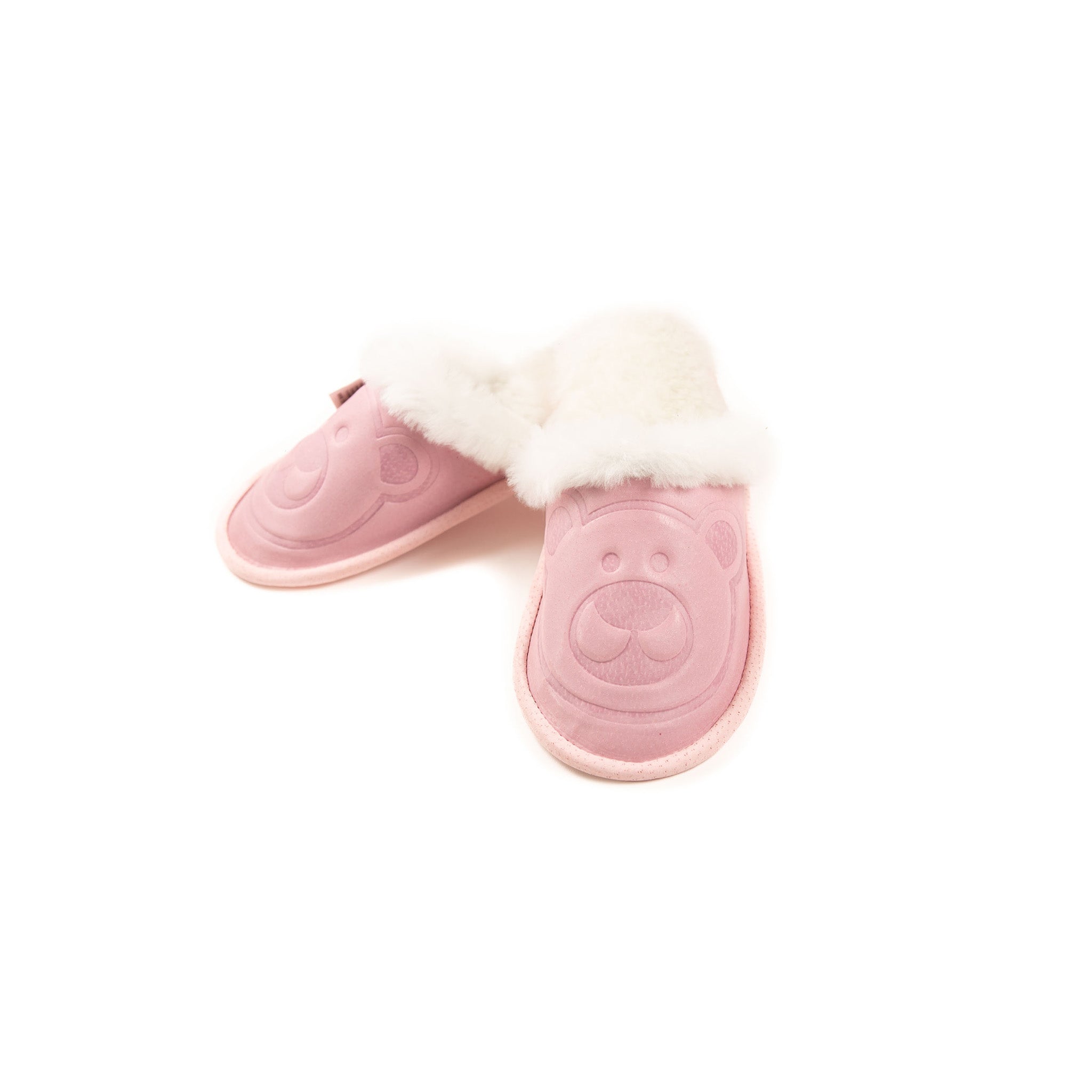 Furry slippers with teddy bear - Light pink