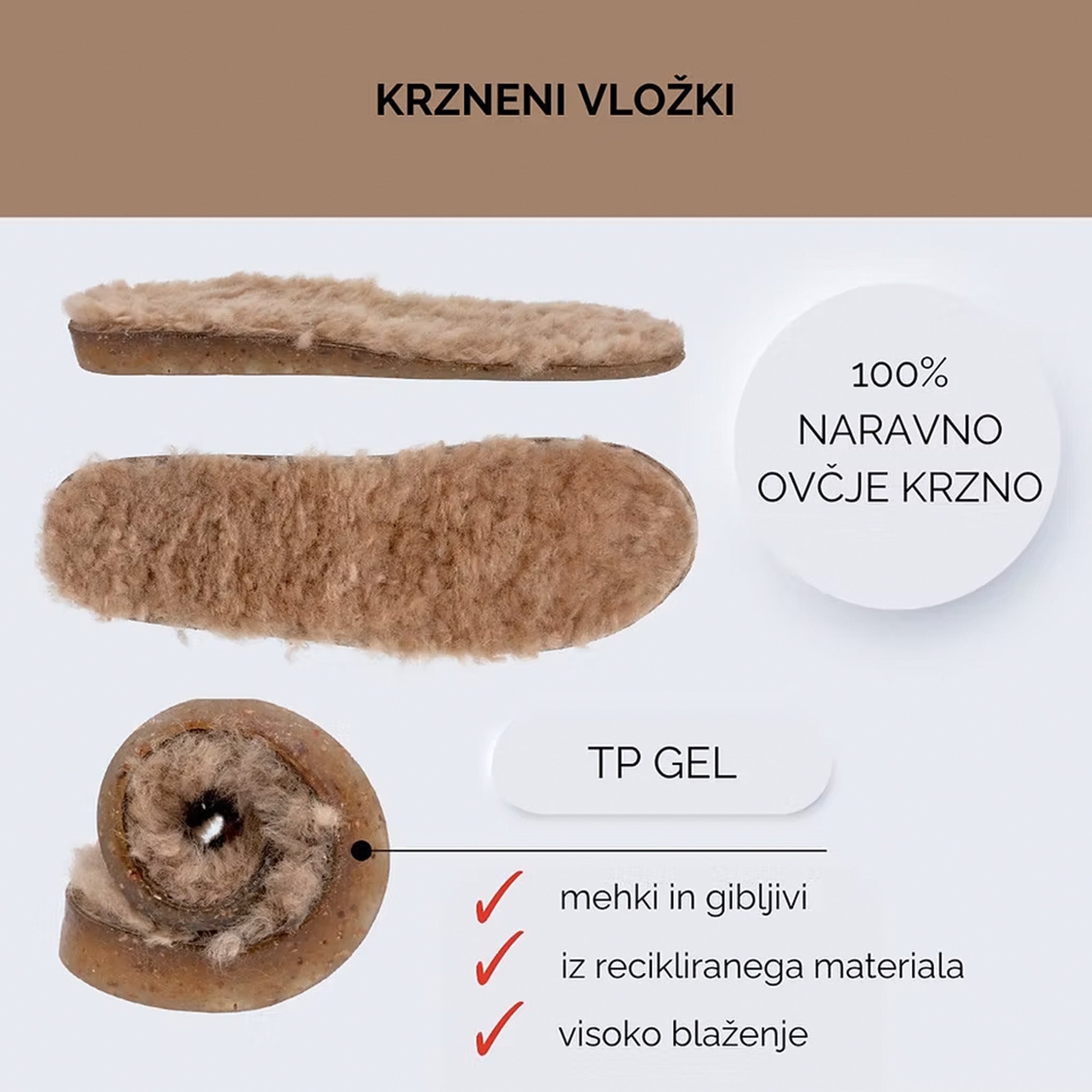 Krzneni vložki za v čevlje z gelom