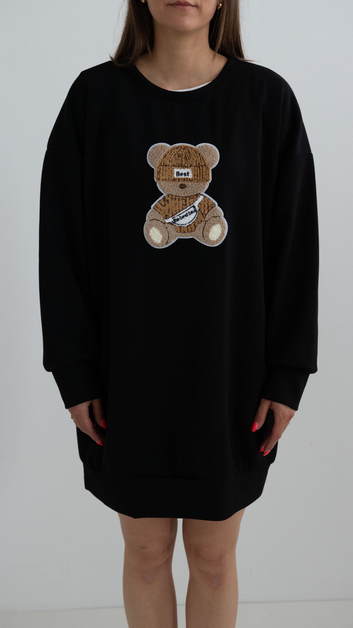 Bärchen Oversize Pullover - schwarz