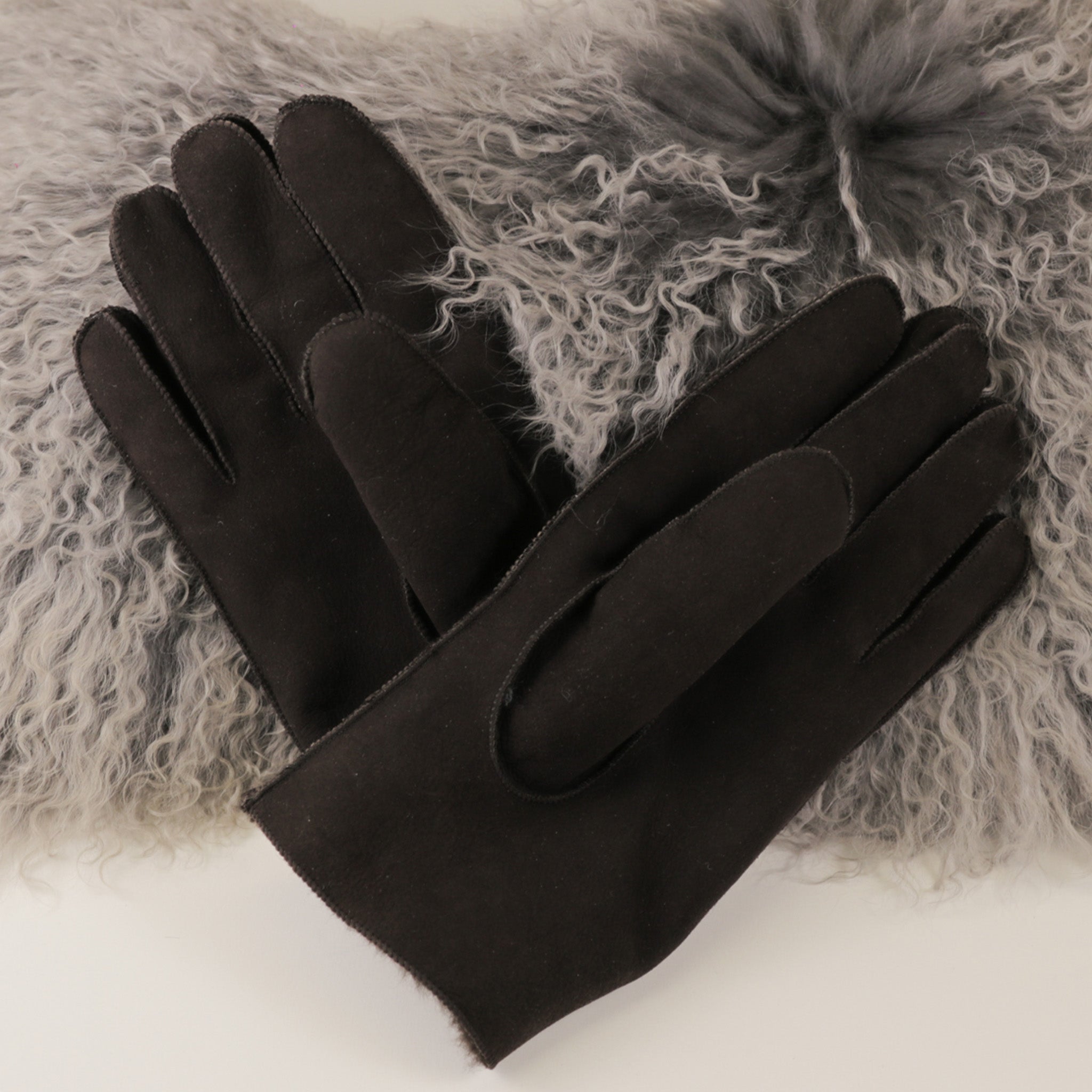 Krznene rokavice na pet prstov temno rjava