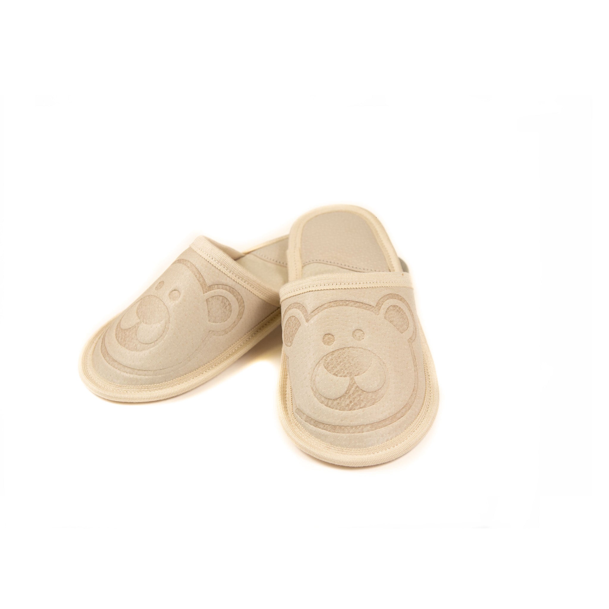 Usnjeni copati z medvedkom v bež barvi