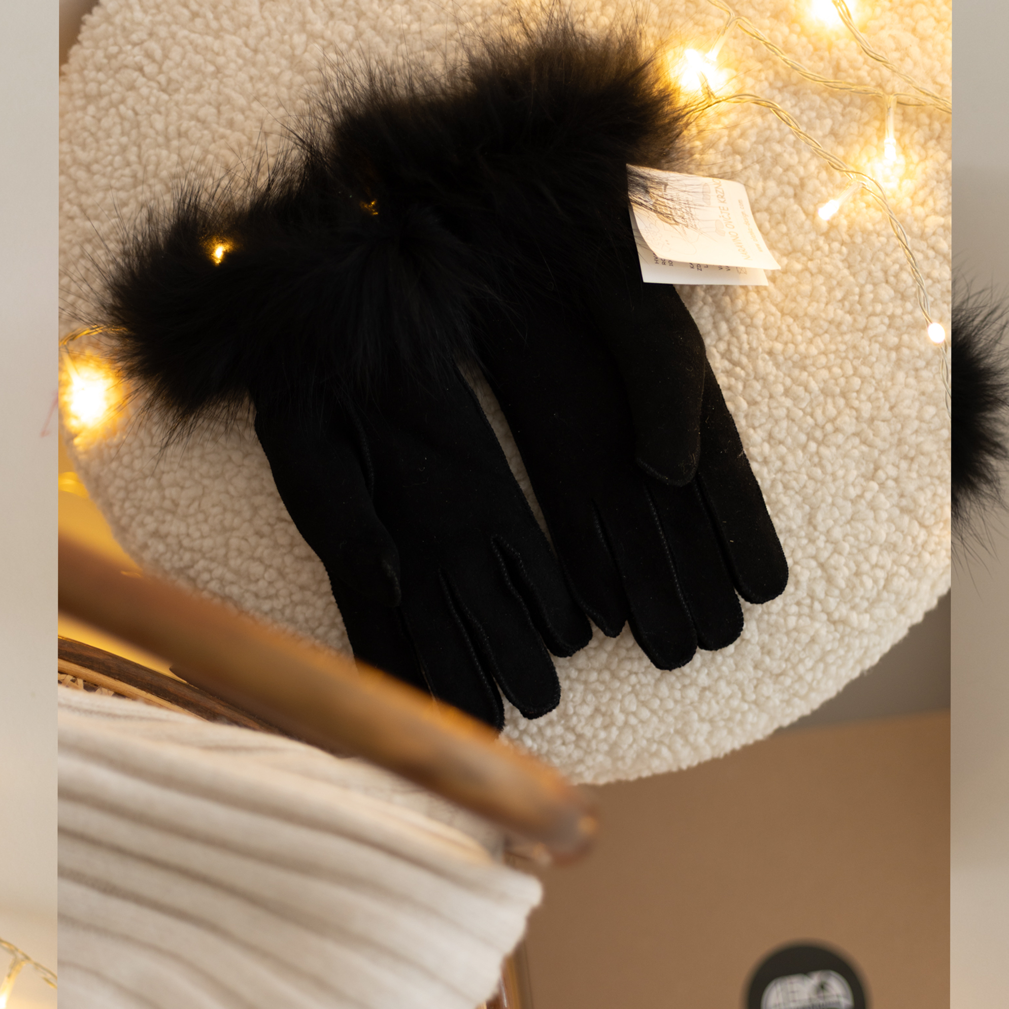 Krznene rokavice na pet prstov - Angora črna