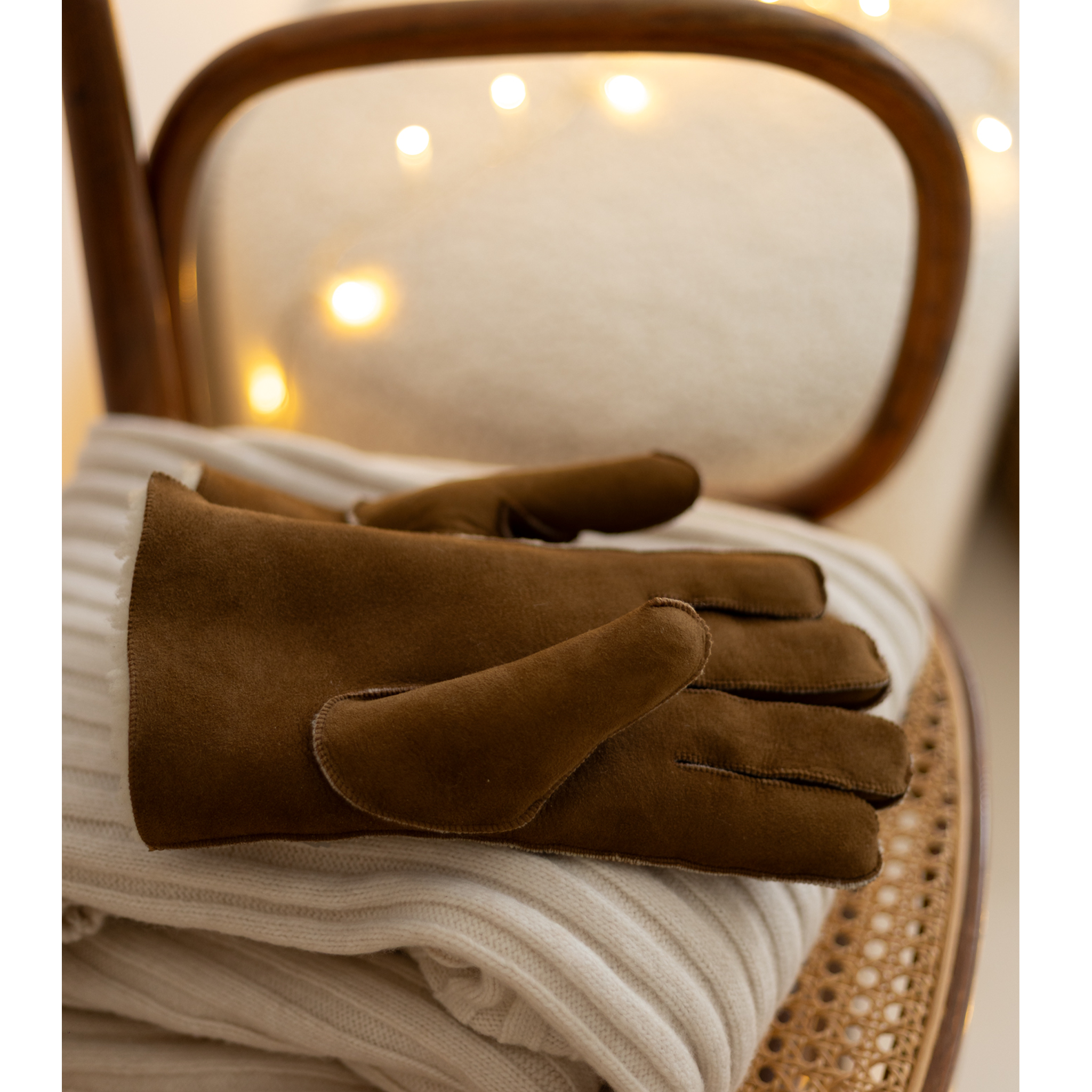 Moške krznene rokavice na pet prstov - Lešnik rjava