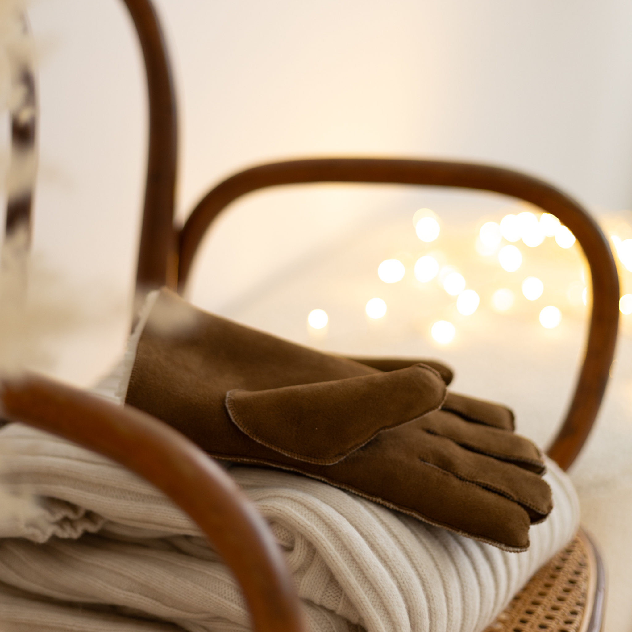 Moške krznene rokavice na pet prstov - Lešnik rjava