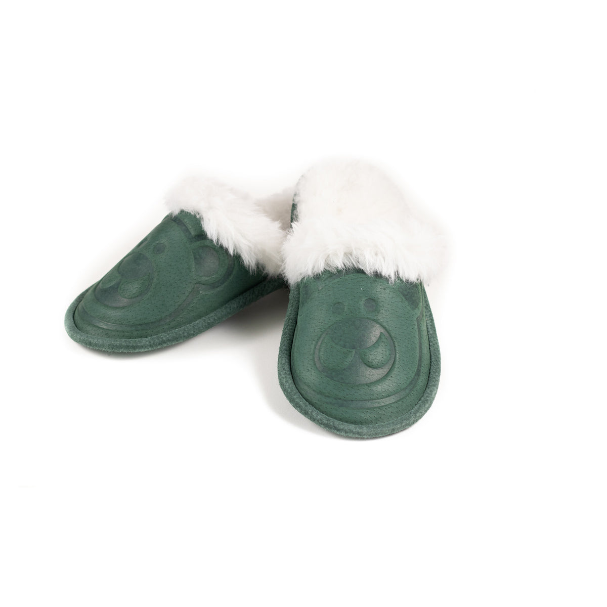 Furry slippers with teddy bear - Green