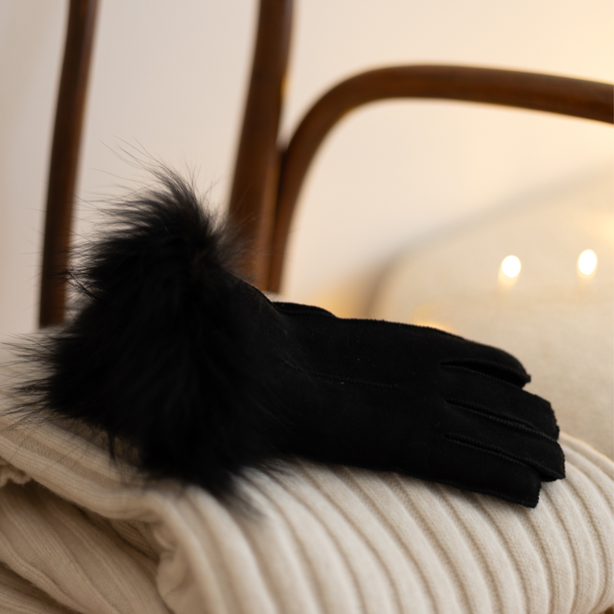 Krznene rokavice na pet prstov - Angora črna