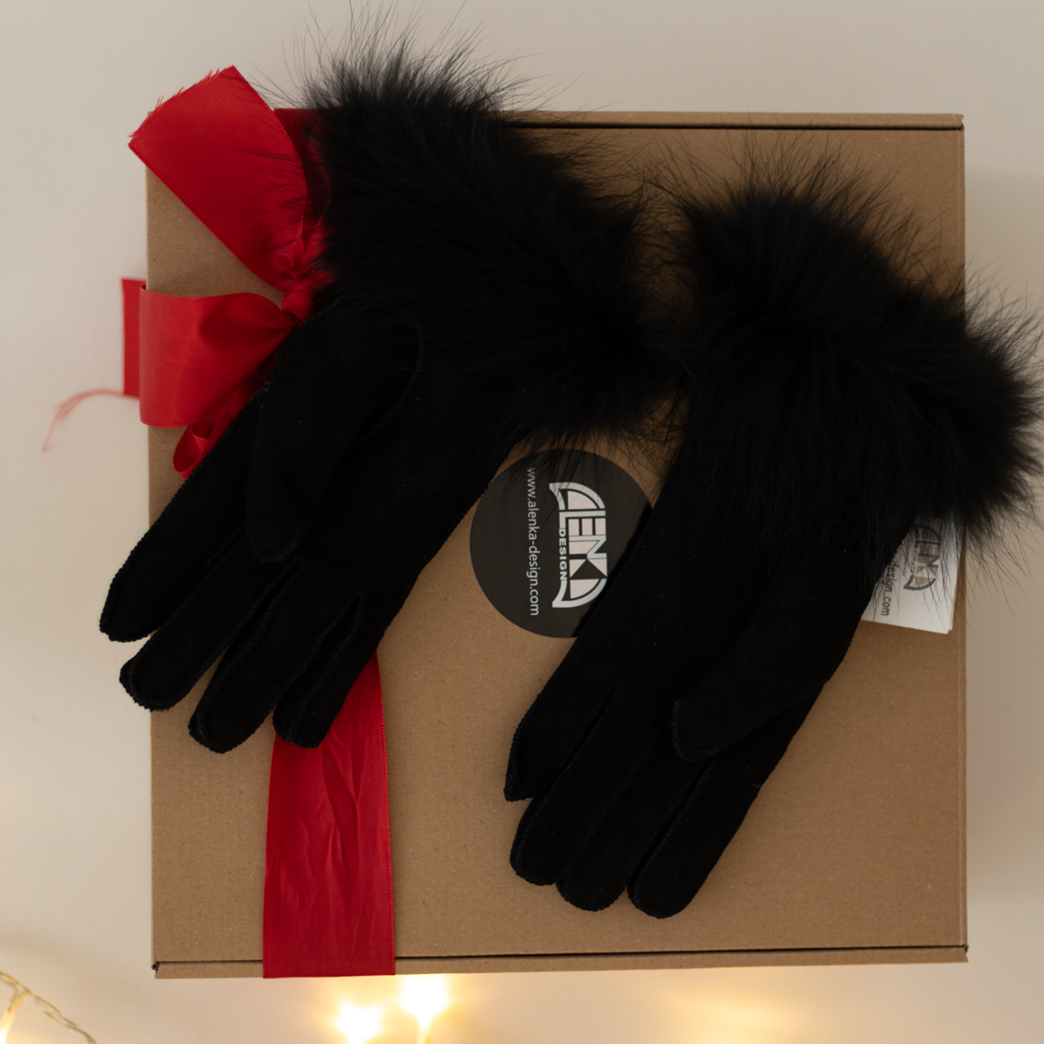 Krznene rokavice na pet prstov - Angora črna